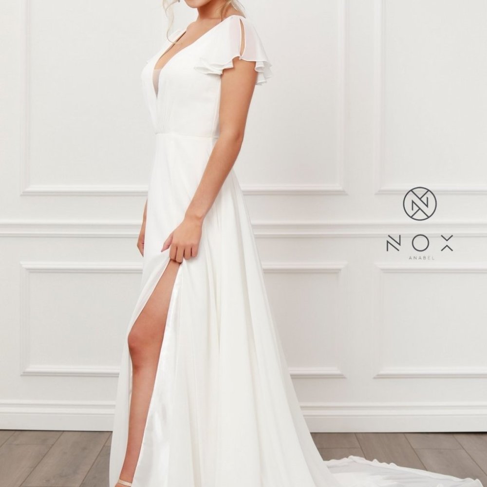 Illusion V-Neck A-Line Shape Wedding Dress NXR471 - Picture 2 of 7